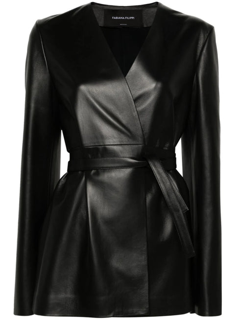 wrap-design leather jacket